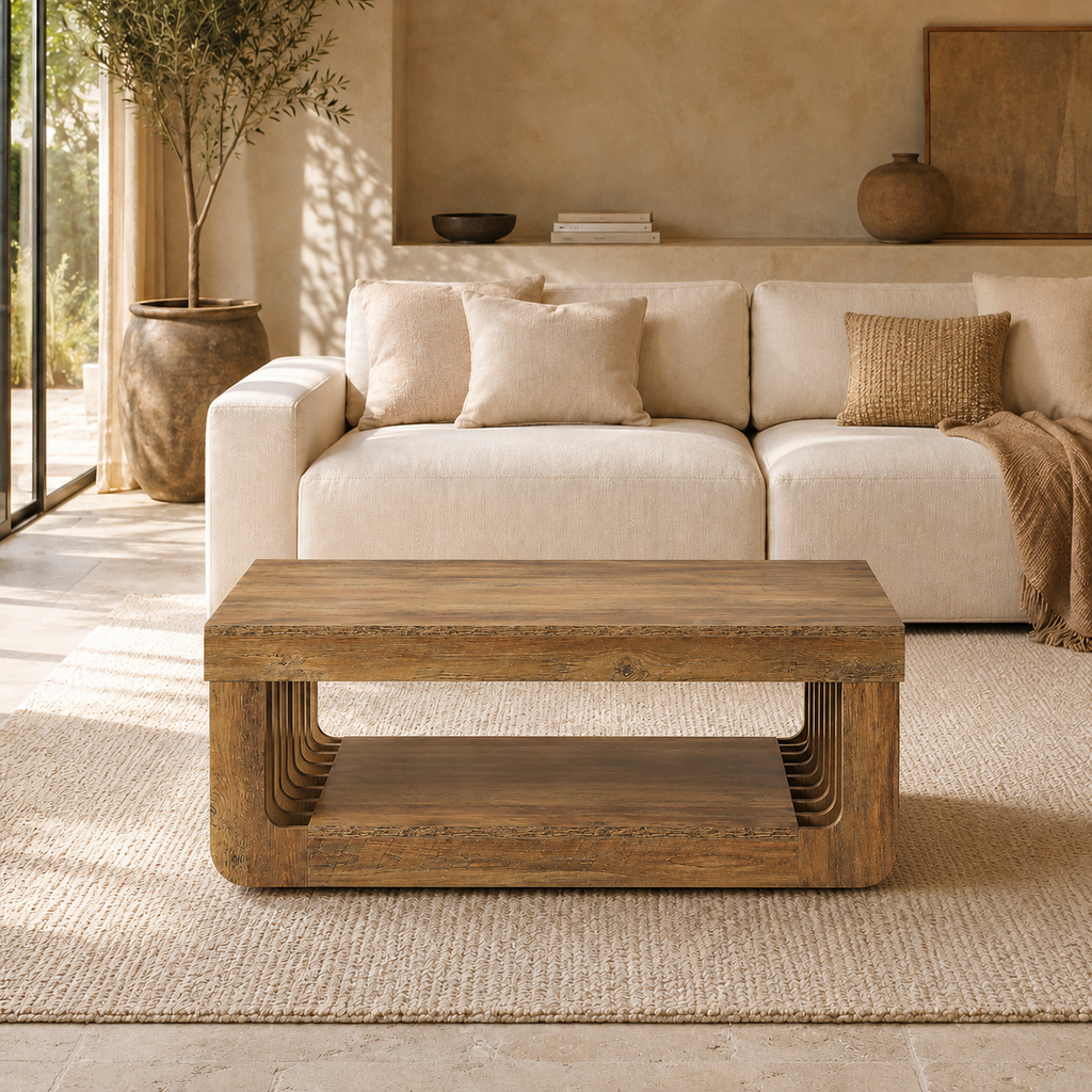Table basse bois Kellwood salon méditerranéen