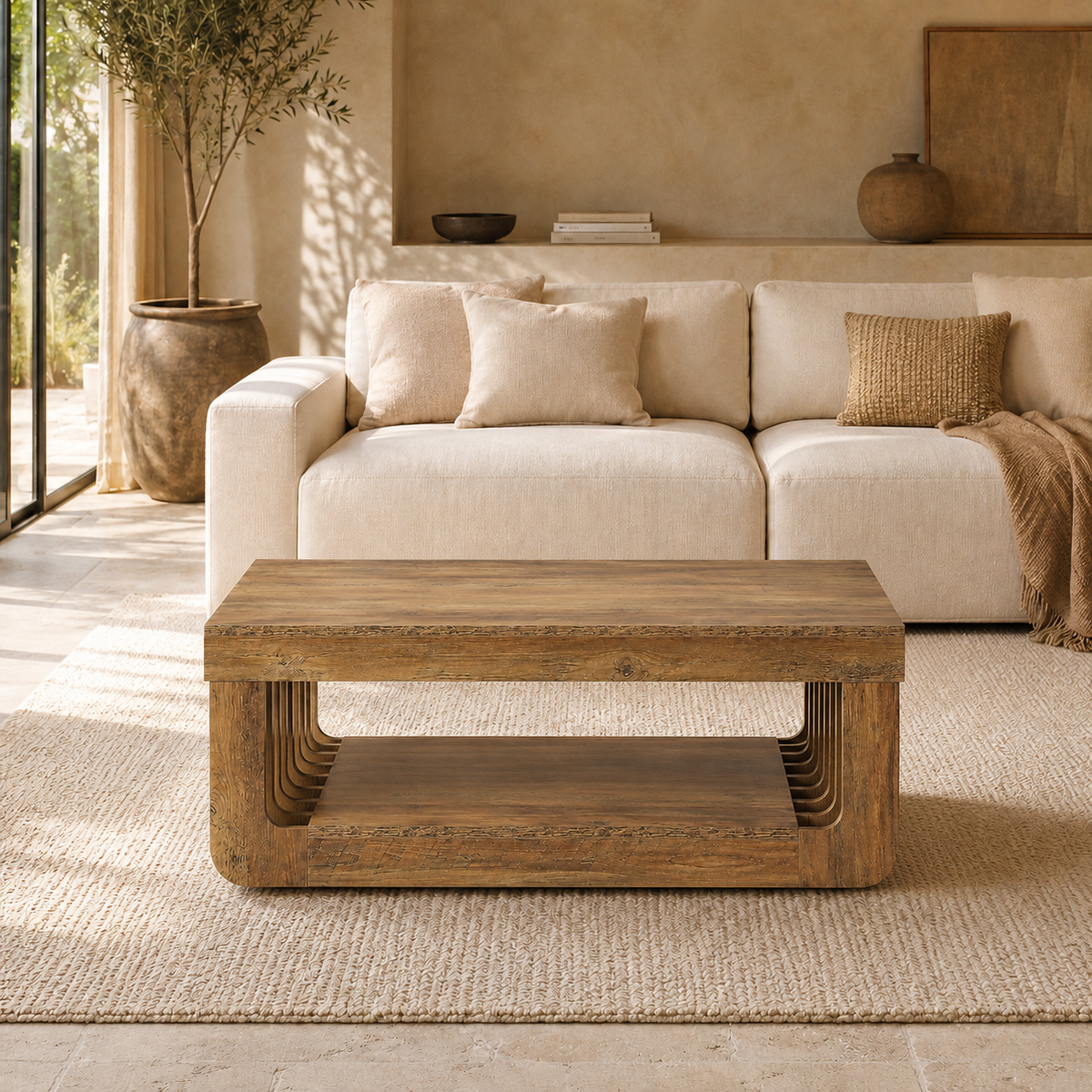 Table basse bois Kellwood salon méditerranéen