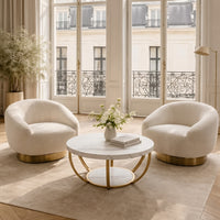 Table basse ronde Ø 80cm effet marbre dans un salon parisien lumineux — Aurea