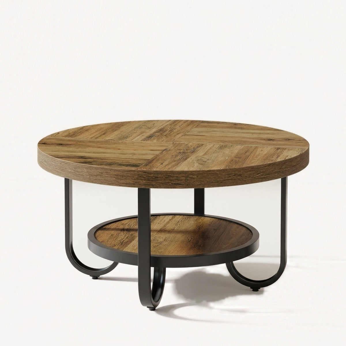 Table basse ronde Osford en bois avec structure métallique noire incurvée