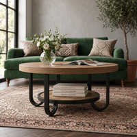 Table basse ronde Osford en bois, plateau inférieur de rangement