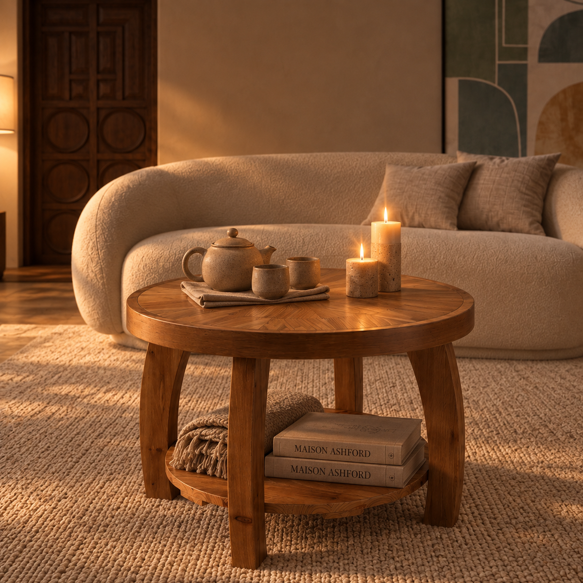 Table basse ronde bois massif Amalys ambiance