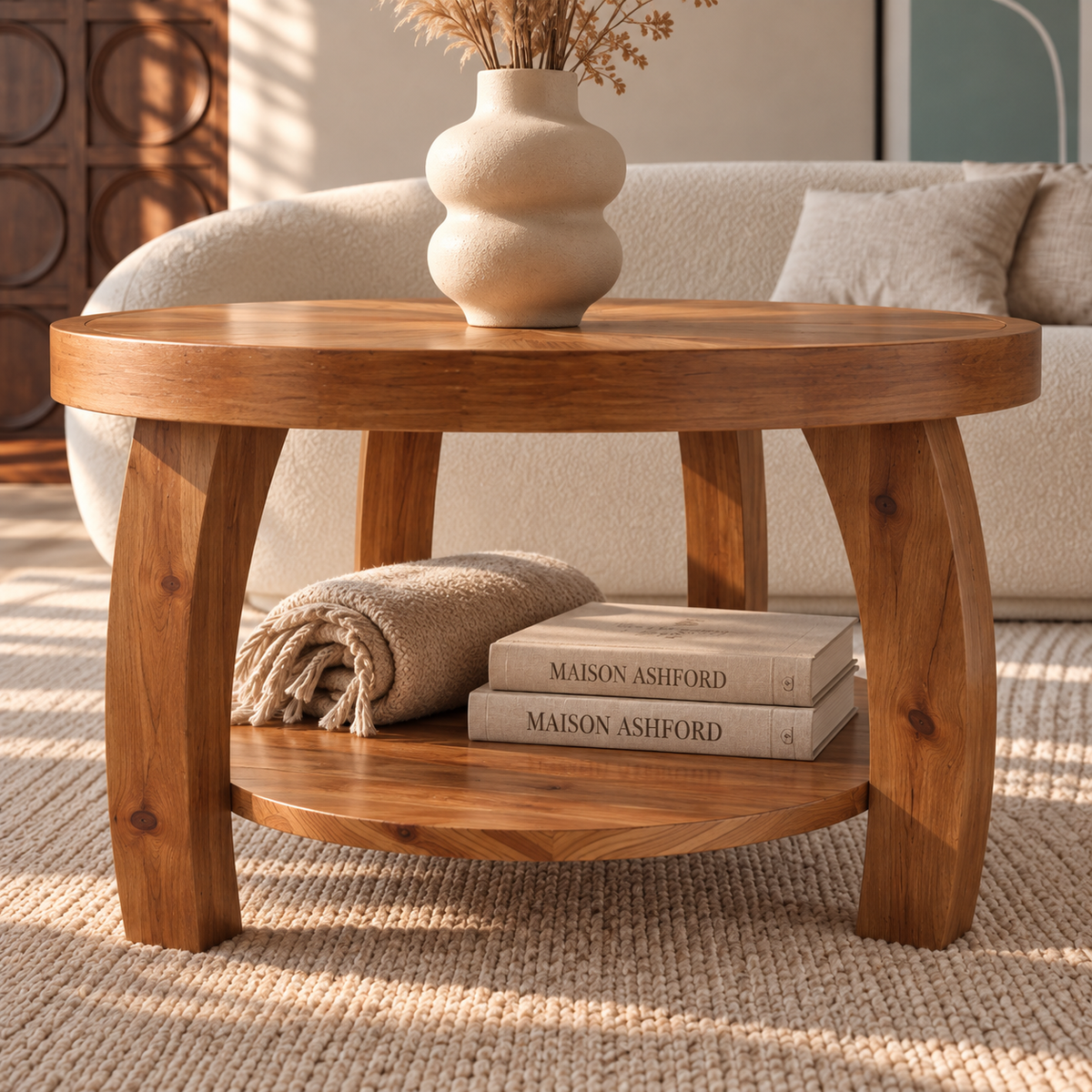 Table basse ronde bois massif Amalys rangement