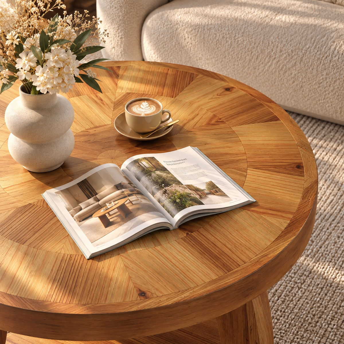 Table basse ronde en bois massif Amalys texture