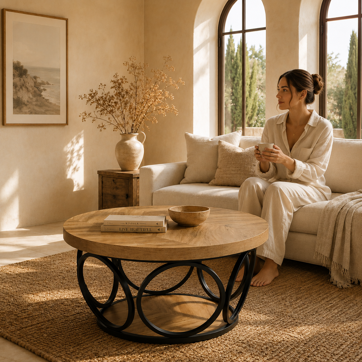 Table basse ronde Ashby, ambiance salon chaleureuse