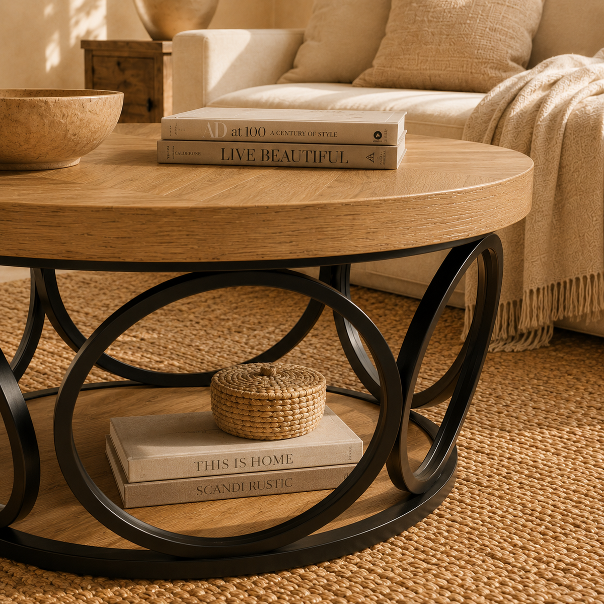 Table basse ronde Ashby, rangement ouvert à 2 niveaux Image