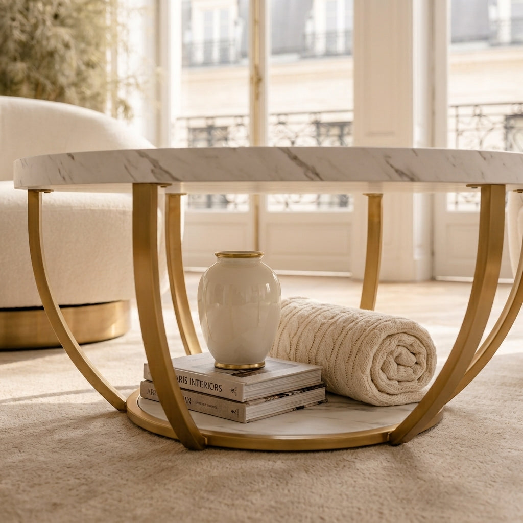 Table basse ronde Ø 80cm, rangement à 2 niveaux — Aurea